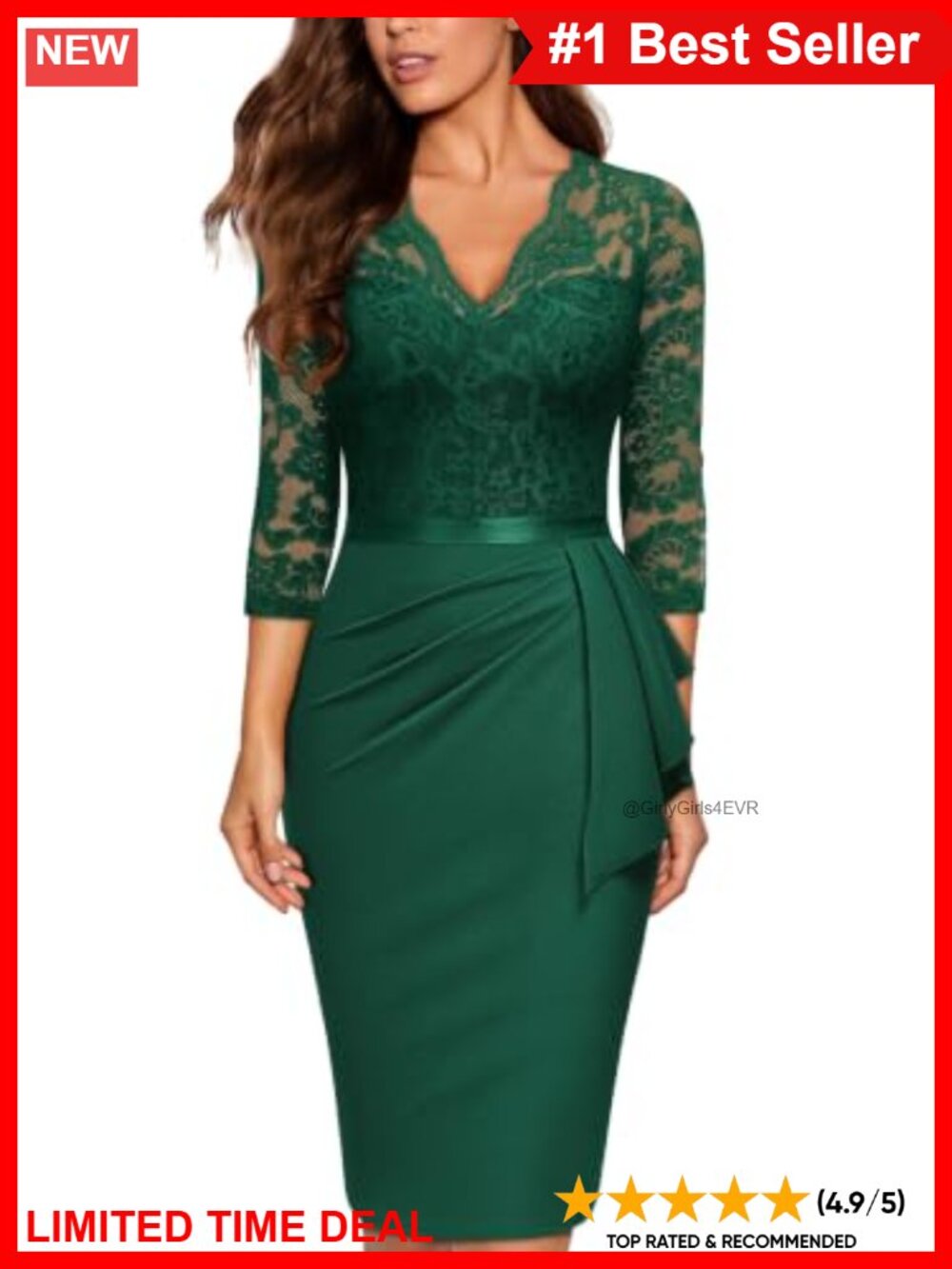 Floral Lace V-Neck Ruffle Cocktail Party Dress